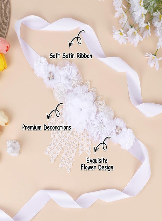 Cheerupp White Lace Boho Baby Shower Maternity Sash - White Lace Flower Theme Baby Shower Belly Belt, Mom to Be Photo Props Party Decorations - Image 5